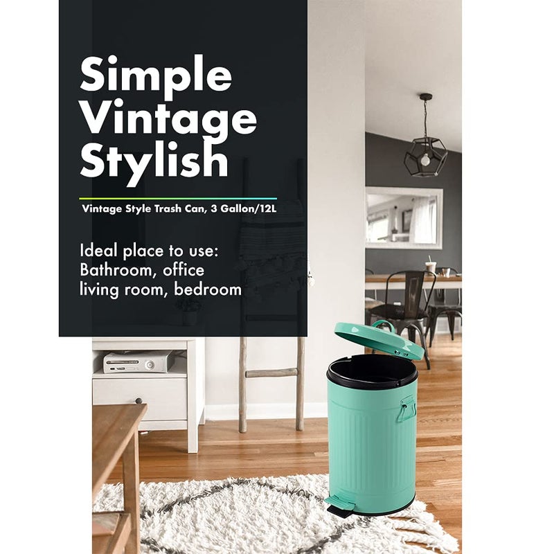 mingol Mint Green Trash Can with Lid, Turquoise Bathroom Bedroom Waste Basket Soft Close, Small Teal Garbage Can, Retro Vintage Home Office Trash Can, 12 Liter/3 Gallon, Glossy Mint Green - Image 2